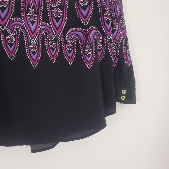 Bob Mackie‎ Womens Wearable Art Zipper Blouse Size M Paisley Artsy Boho Electric - Picture 9 of 9